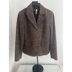 L.L. Bean Blazer Women's Galway Herringbone Jacket M Equestrian Wool Brown Pink